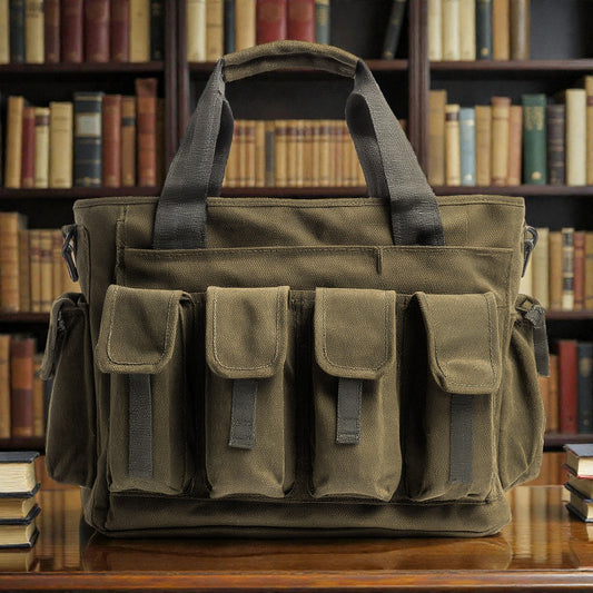 Multi-Pocket Canvas Commuter Bag with Zipper