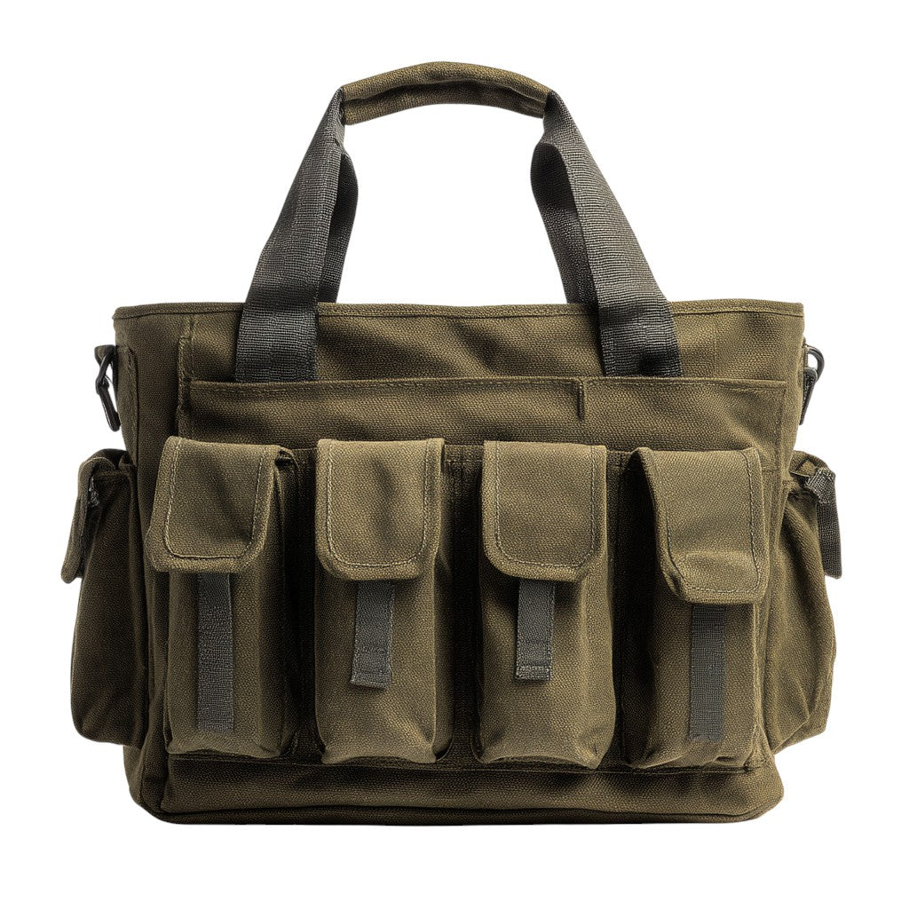 Multi-Pocket Canvas Commuter Bag with Zipper
