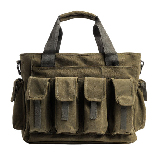 Multi-Pocket Canvas Commuter Bag with Zipper